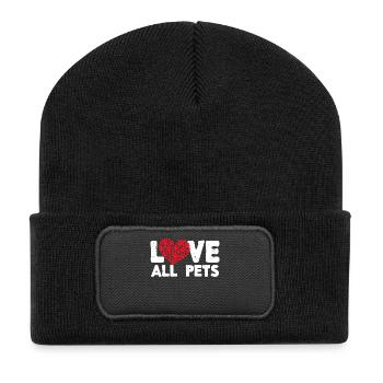 Ich Liebe Haustiere Herz Tiere Statement Heimtier - Recycelte Patch Beanie - Schwarz - Vorne