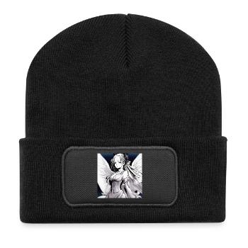 Engelfigur im Noir-Kontrast - Recycelte Patch Beanie - Schwarz - Vorne
