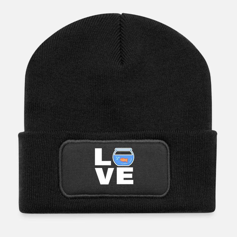 Haustiere Goldfisch Spruch Kuscheltier Aquarium - Recycelte Patch Beanie - Schwarz