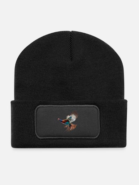 Fasan Geschenk Vogel Natur Tier Rebhuhn Wachtel - Recycelte Patch Beanie - Schwarz