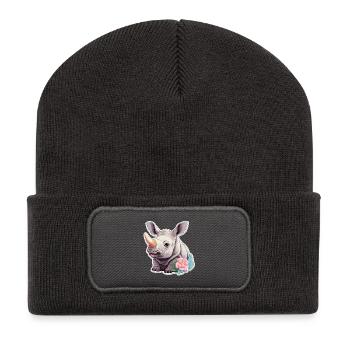 Mignon Rhinocéros avec des fleurs Chemise mignonne - Beanie recyclé à patch - charbon - Devant
