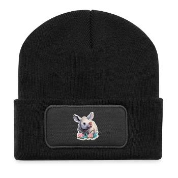 Mega Niedliches Nashorn Cute Kawaii Shirt - Recycelte Patch Beanie - Schwarz - Vorne