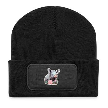Cute Baby Rhino Pink Floral Shirt - Recycled Patch Beanie - black - Front