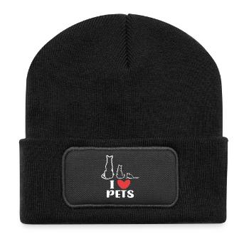 I Love Pets Dog Cat Rat Statement - Recycled Patch Beanie - black - Front