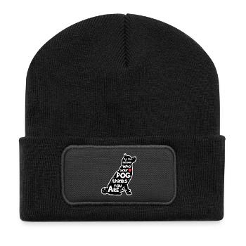 Kuscheltier Statement Haustiere Hund Heimtier Herz - Recycelte Patch Beanie - Schwarz - Vorne