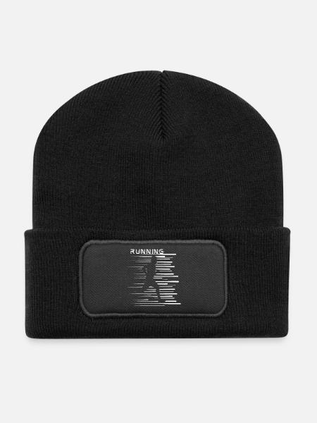 Courir, facile, actif, courir, rayures cool - Beanie recyclé à patch - noir