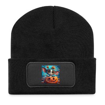 Little Halloween Creature in Pumpkin - Recycled Patch Beanie - black - Front
