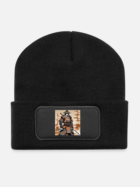 Samurai im Ocker-Rüstungsstil - Recycelte Patch Beanie - Schwarz