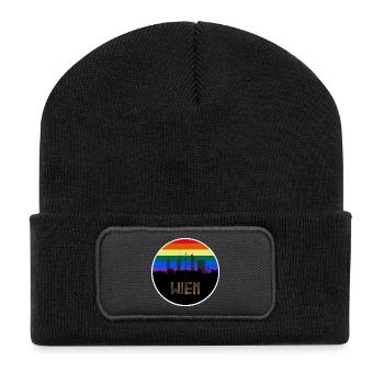 Wien Regebogen Skyline - Recycelte Patch Beanie - Schwarz - Vorne