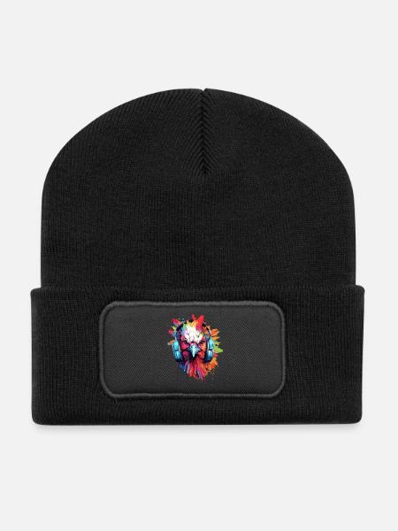 Huhn Hahn mit Kopfhörer Musik Henne Hühner - Recycelte Patch Beanie - Schwarz