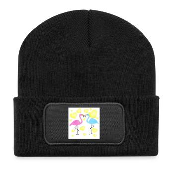 Verliebte Flamingos - Recycelte Patch Beanie - Schwarz - Vorne