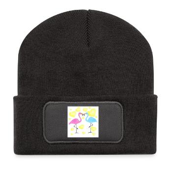 Verliebte Flamingos - Recycelte Patch Beanie - Dunkelgrau - Vorne