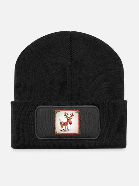 Reindeer Christmas - Recycled Patch Beanie - black