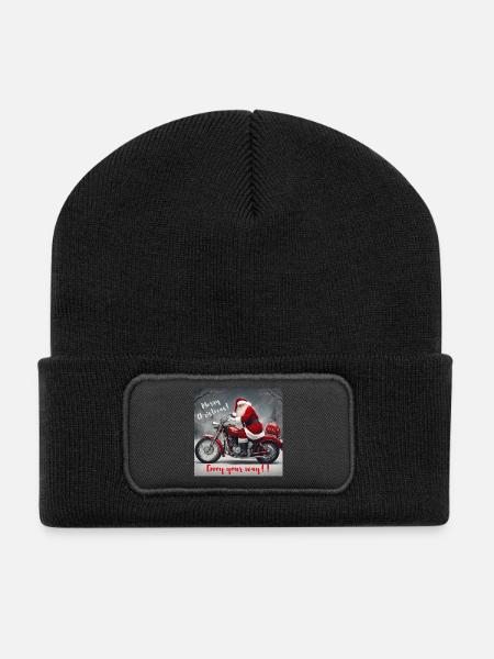 Santa Claus on a motorbike - Recycled Patch Beanie - black