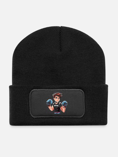 Teenager Boxing Design mit Boxhandschuhen - Recycelte Patch Beanie - Schwarz