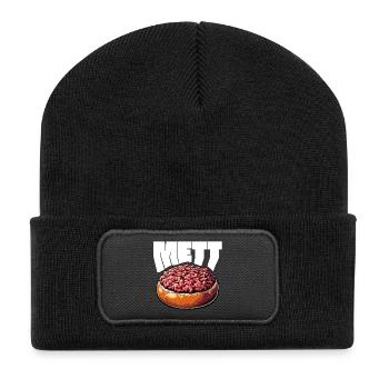 GourMETT - Design für Mettbrötchen Liebhaber - Recycelte Patch Beanie - Schwarz - Vorne