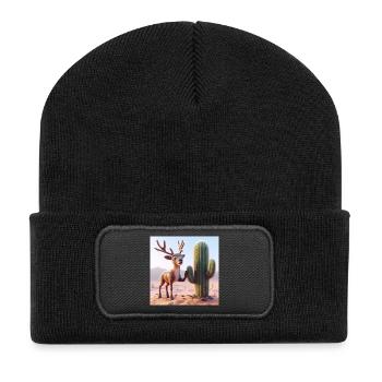 Des rennes à côté d’un cactus dans le désert - Beanie recyclé à patch - noir - Devant