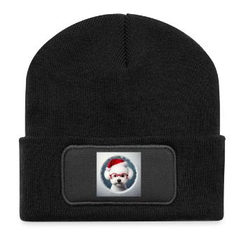 Bichon Frisé Hund als Weihnachtsmann - Recycelte Patch Beanie - Schwarz - Vorne