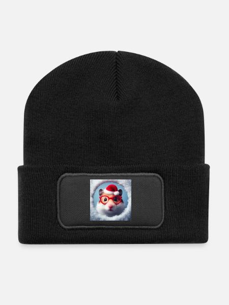 Hamster als Weihnachtsmann - Recycelte Patch Beanie - Schwarz