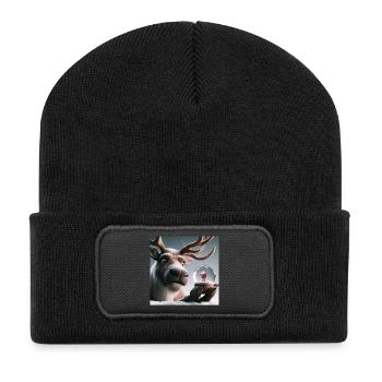 Renne avec le Père Noël dans une boule à neige - Beanie recyclé à patch - noir - Devant