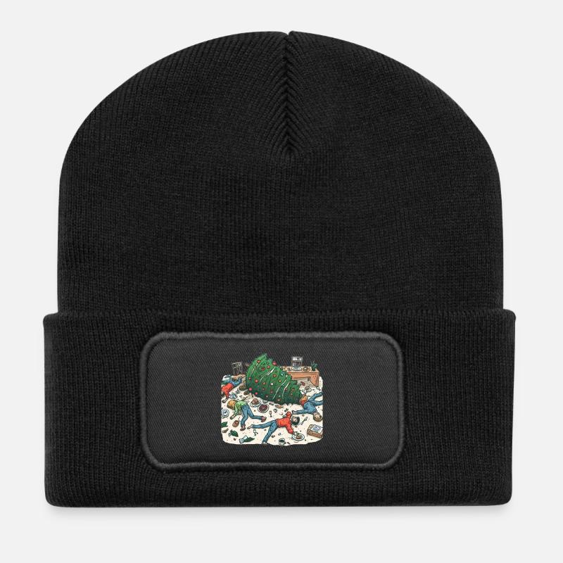 Ausgelassene Weihnachtsbaum-Party - Recycelte Patch Beanie - Schwarz