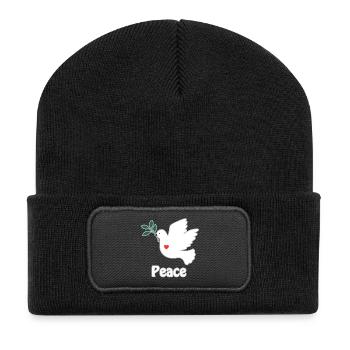 colombe de la paix blanche petit coeur rouge - Beanie recyclé à patch - noir - Devant