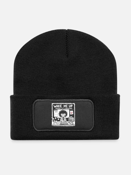 wake me up when it's friday - Recycelte Patch Beanie - Schwarz