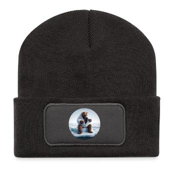 Ours déguisé en mouton assis sur la banquise - Beanie recyclé à patch - charbon - Devant