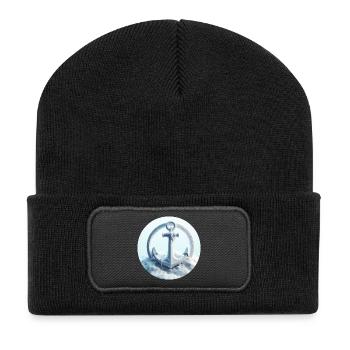 Anker in Eis Landschaft - Recycelte Patch Beanie - Schwarz - Vorne