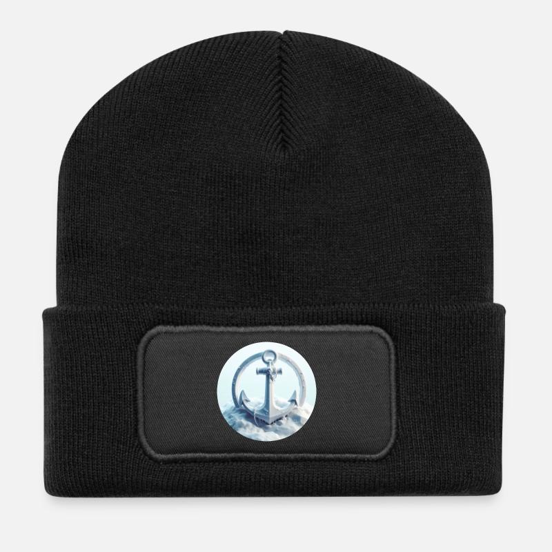 Anker in Eis Landschaft - Recycelte Patch Beanie - Schwarz