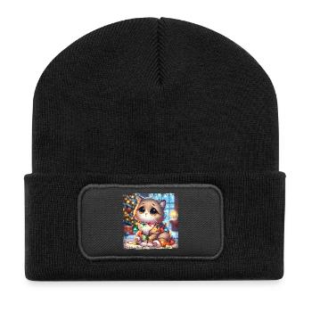 Cute Christmas Cat Clumsy Tangled - Recycled Patch Beanie - black - Front