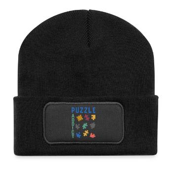Süchtig nach Puzzles - Recycelte Patch Beanie - Schwarz - Vorne