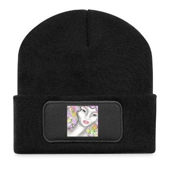 Kunstvolle Frauenportrait mit Pastellfarben - Recycelte Patch Beanie - Schwarz - Vorne