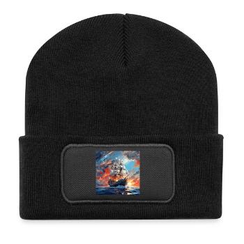 Historic Sailboat at Sunset - Recycled Patch Beanie - black - Front