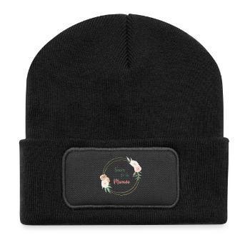 Team de la mariée - frame or et fleurs - Beanie recyclé à patch - noir - Devant