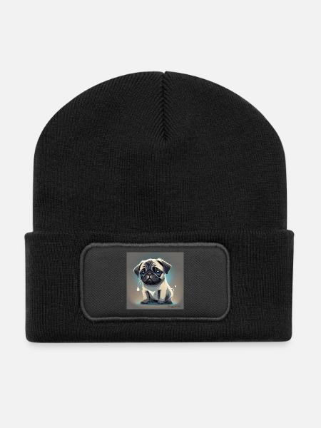 Pug in love with tears in his eyes - Recycled Patch Beanie - black