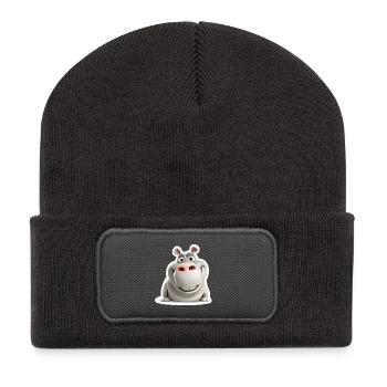 Süßes Nilpferd Lustig Grinsen Tier Shirt - Recycelte Patch Beanie - Dunkelgrau - Vorne