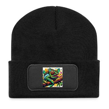 Chamäleon - Recycelte Patch Beanie - Schwarz - Vorne