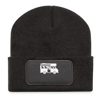 Caravan Wanderlust Wanderer Camping Camper - Recycled Patch Beanie - dark grey - Front