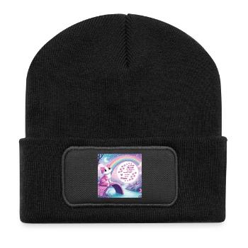 Chat avec arc-en-ciel - Beanie recyclé à patch - noir - Devant