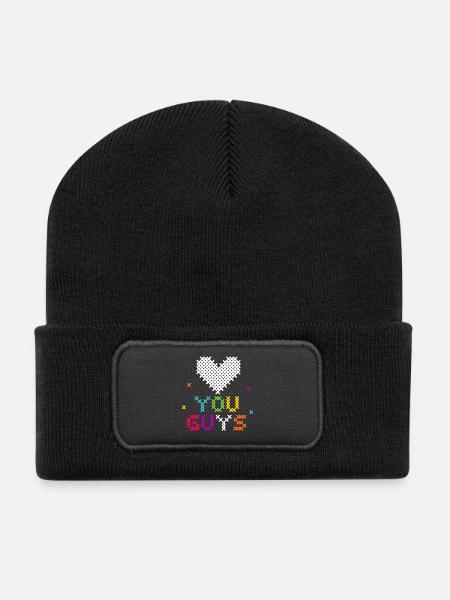 Kreuzstich Herz Liebe Typografie - Recycelte Patch Beanie - Schwarz