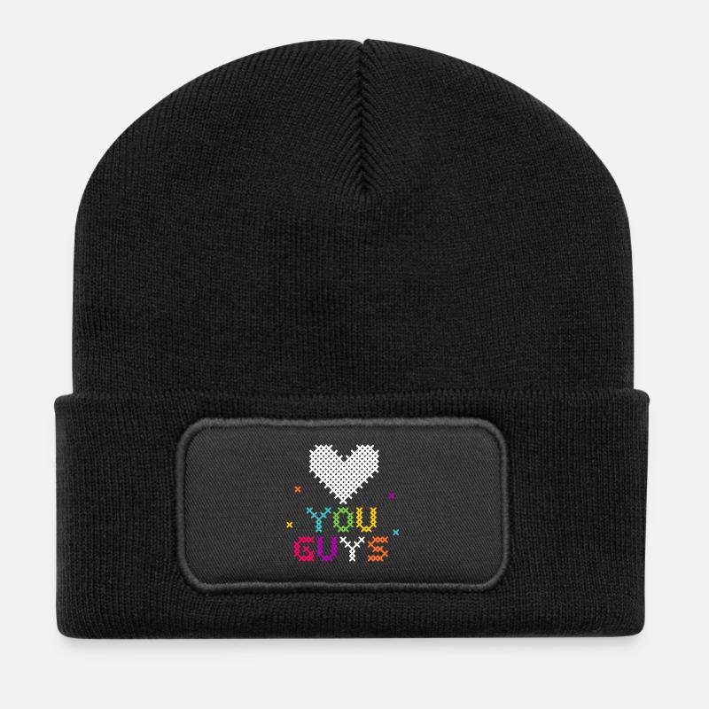 Kreuzstich Herz Liebe Typografie - Recycelte Patch Beanie - Schwarz
