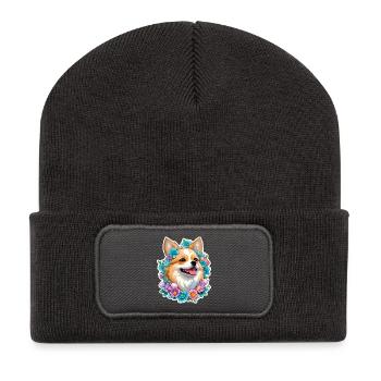 Pomeranian Zwergspitz - Recycelte Patch Beanie - Dunkelgrau - Vorne