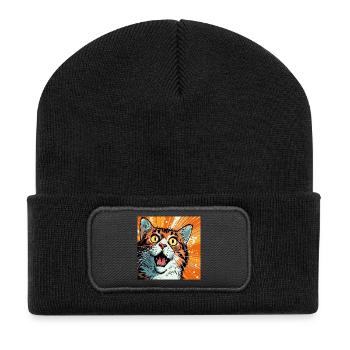 Expressive cat illustration in pop art style - Recycled Patch Beanie - black - Front