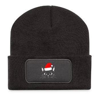 Chat Noël - Beanie recyclé à patch - charbon - Devant
