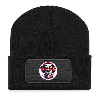 Dalmatiner Hund mit Brille und Kopfhörern - Recycelte Patch Beanie - Schwarz - Vorne