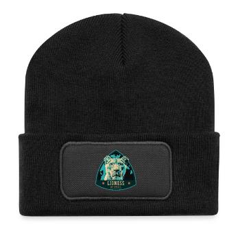 Portrait de lionne – Illustration puissante - Beanie recyclé à patch - noir - Devant