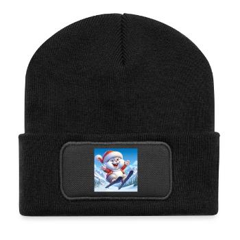 Bunny Jumping Ski Christmas - Recycled Patch Beanie - black - Front