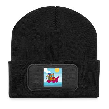 Buntes Bild eines lustigen Schleppers - Recycelte Patch Beanie - Schwarz - Vorne