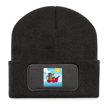 Buntes Bild eines lustigen Schleppers - Recycelte Patch Beanie - Dunkelgrau - Vorne
